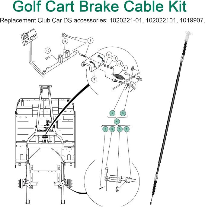 Club Car Ds Replacement Brake Cable Kit for 2000-up Golf Carts 102022101